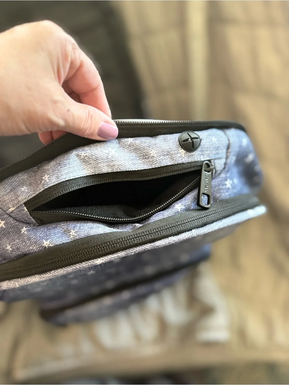 Calpak Blue Denim-Effect Star Print Backpack
